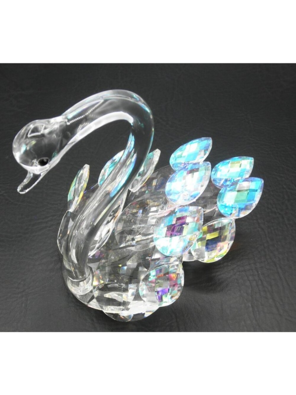 Art Glass Swan Figurine Bedazzled with Large Dichroic Faceted Crystals Stunning! - Picture 10 of 11